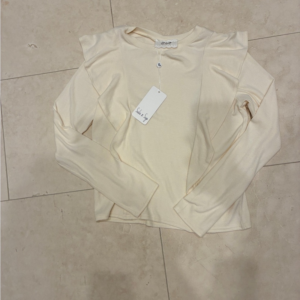 Sadie & Sage Cream Long Sleeve Ruffle Top